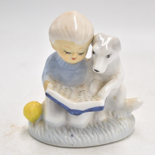 Vintage Jack Russell Terrier Dog & Old Lady Figurine Statue Ornament Decorative