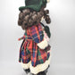 Vintage Porcelain Doll Brown Hair, Green Eyes and Tartan Dress