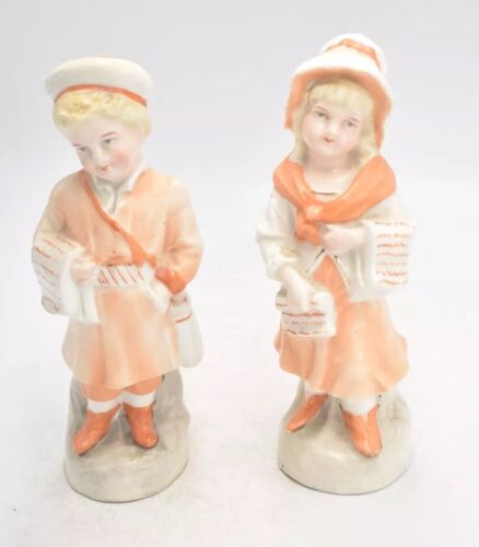 Antique 19th Century German Bisque Boy & Girl Figurine Statues Ornaments