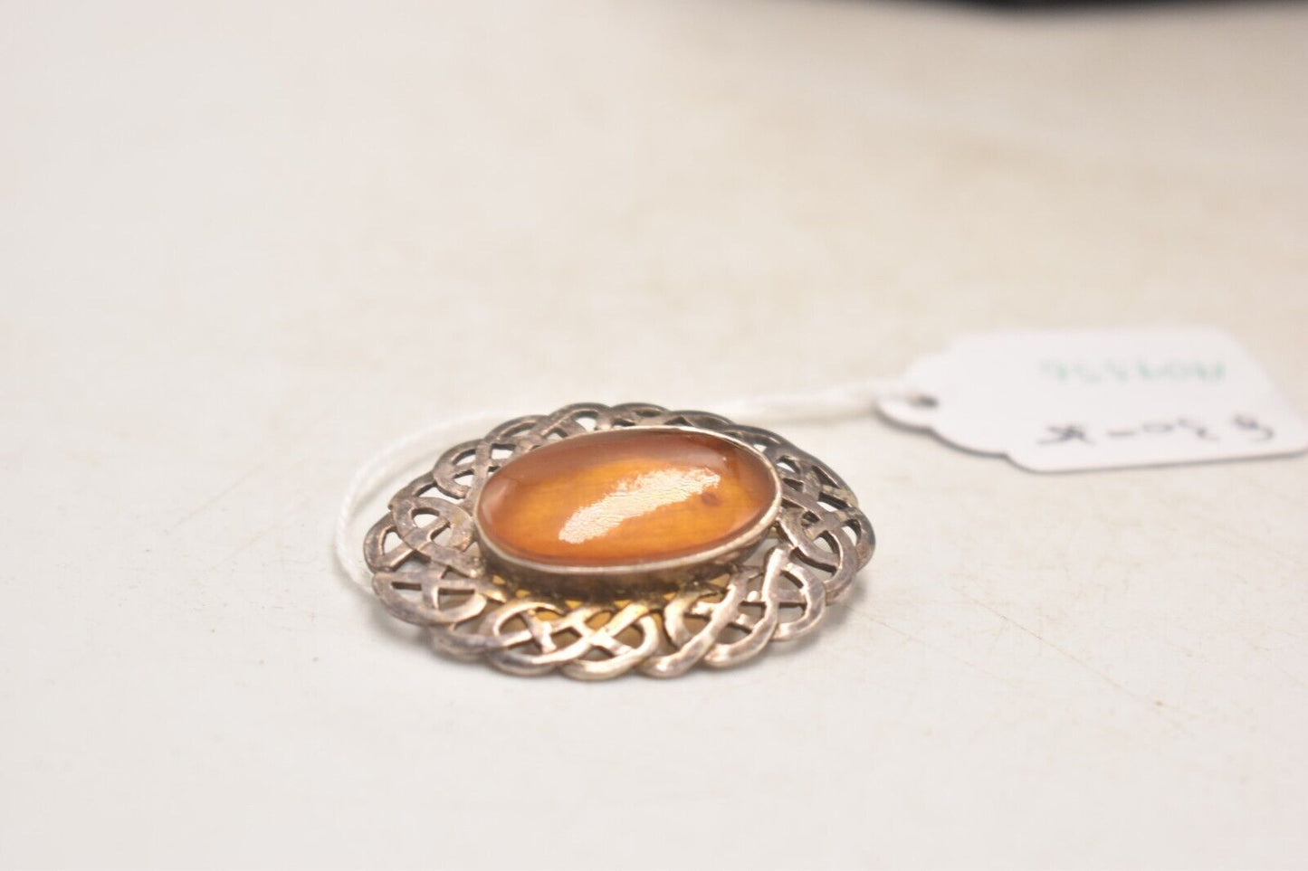 Vintage Oval Baltic Amber Brooch in Silver Coloured Setting