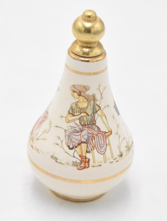 Vintage Hand Painted Enamel Decorative Perfume Bottle Greek Mythology White