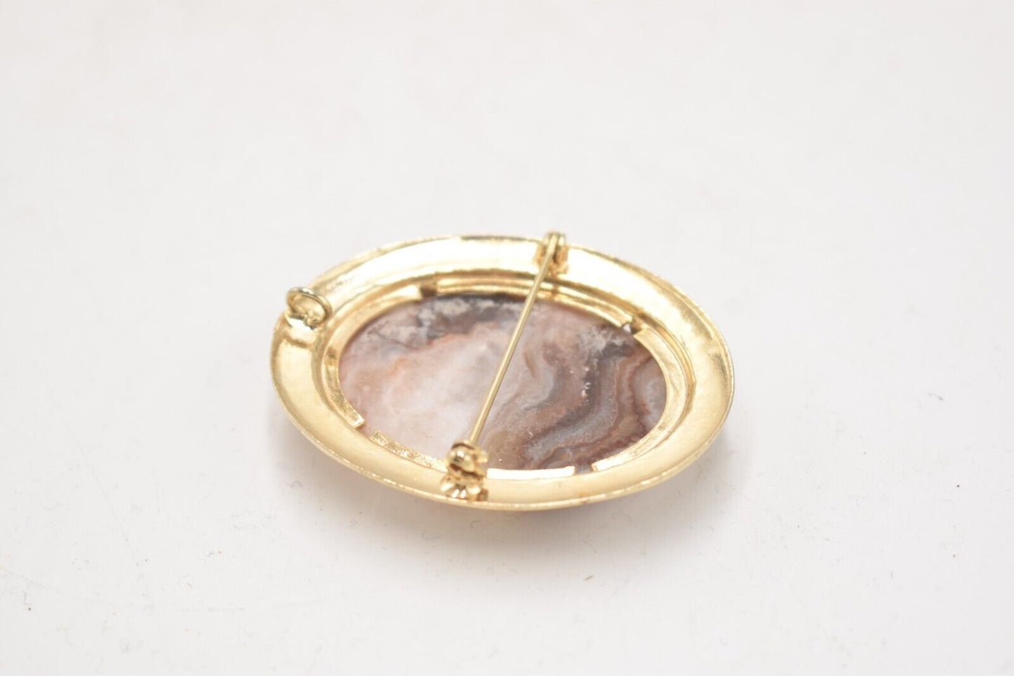 Vintage Agate Oval Stone Brooch, Costume Jewellery Ladies Womens