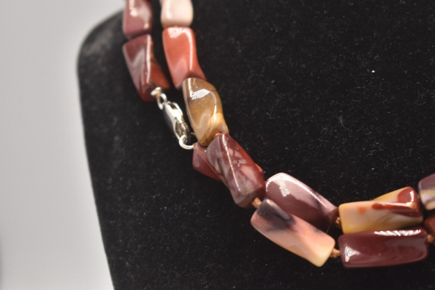 Vintage Australian Mookaite Jasper Stone Bead Necklace 925 Silver Clasp