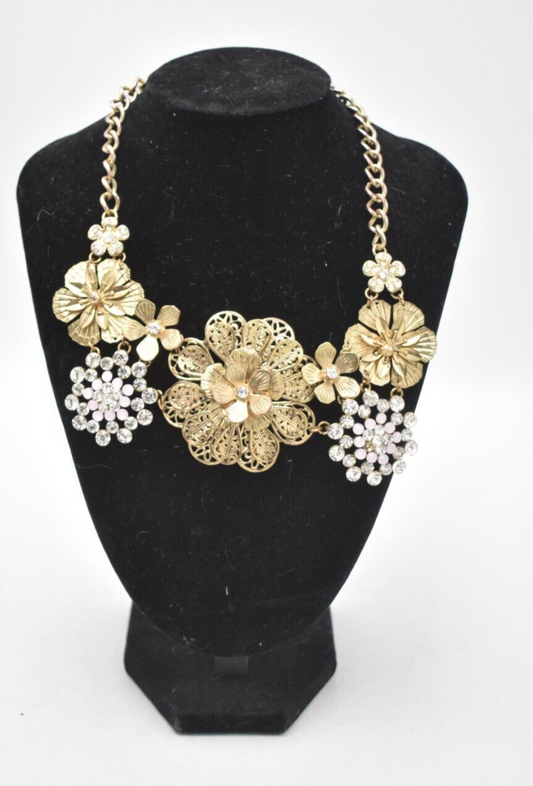 Vintage Oversized Costume Jewellery Necklace Floral Design 20cm