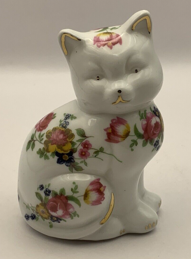 Vintage Handpainted Floral Ceramic Cat Figurine/ Statue/ Ornament