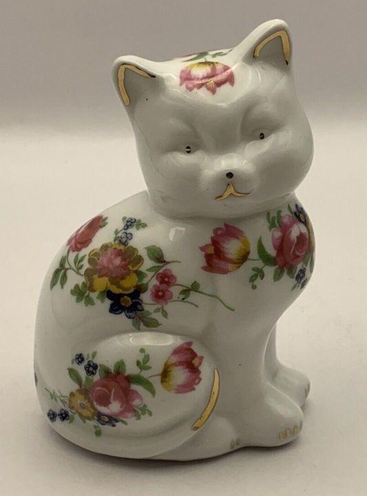 Vintage Handpainted Floral Ceramic Cat Figurine/ Statue/ Ornament