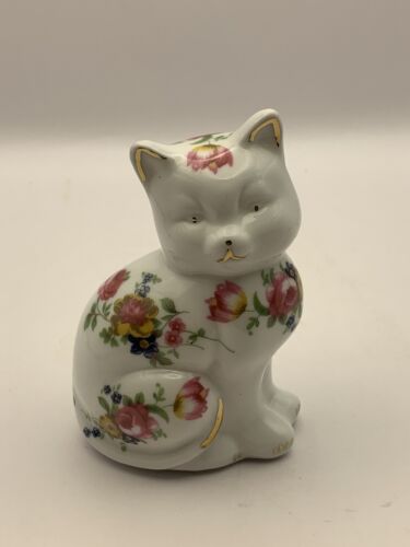 Vintage Handpainted Floral Ceramic Cat Figurine/ Statue/ Ornament