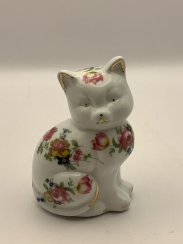 Vintage Handpainted Floral Ceramic Cat Figurine/ Statue/ Ornament