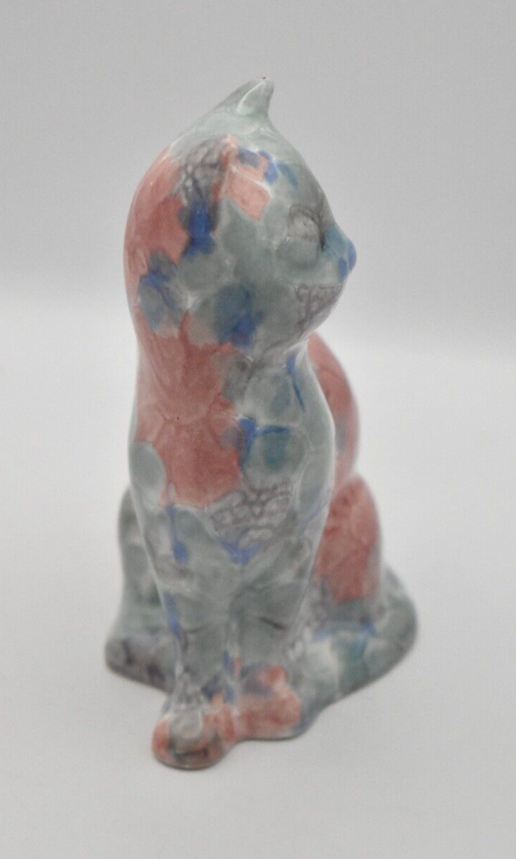 Park Rose Ceramic Cat Ornament Bridlington Pottery Blue Green Pink Floral