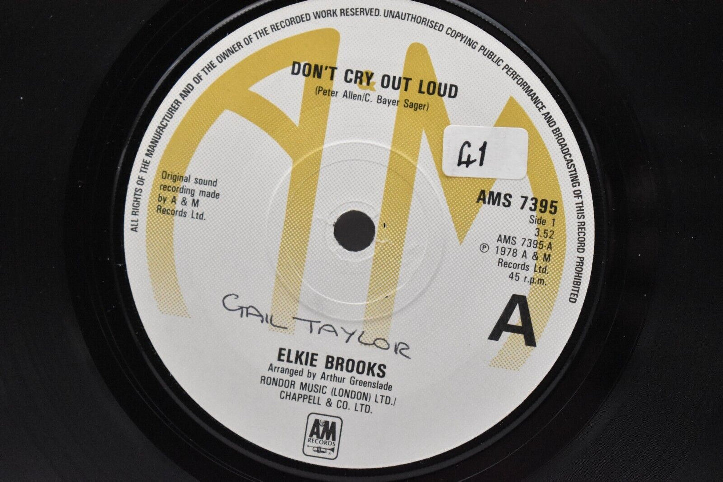 Elkie Brooks Don't Cry Out Loud 7" Vinyl Record Single 1978