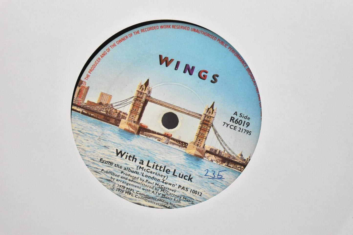 Wings Paul McCartney With A Little Luck 7" Vinyl Record Single 1978