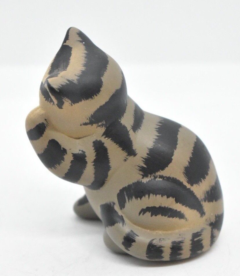 Vintage Handpainted Grey and Black Striped Cat Figurine/ Statue/ Ornament