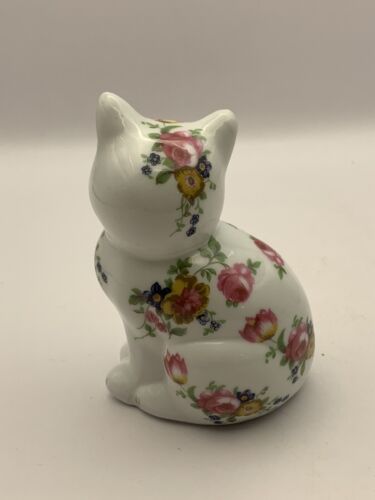 Vintage Handpainted Floral Ceramic Cat Figurine/ Statue/ Ornament