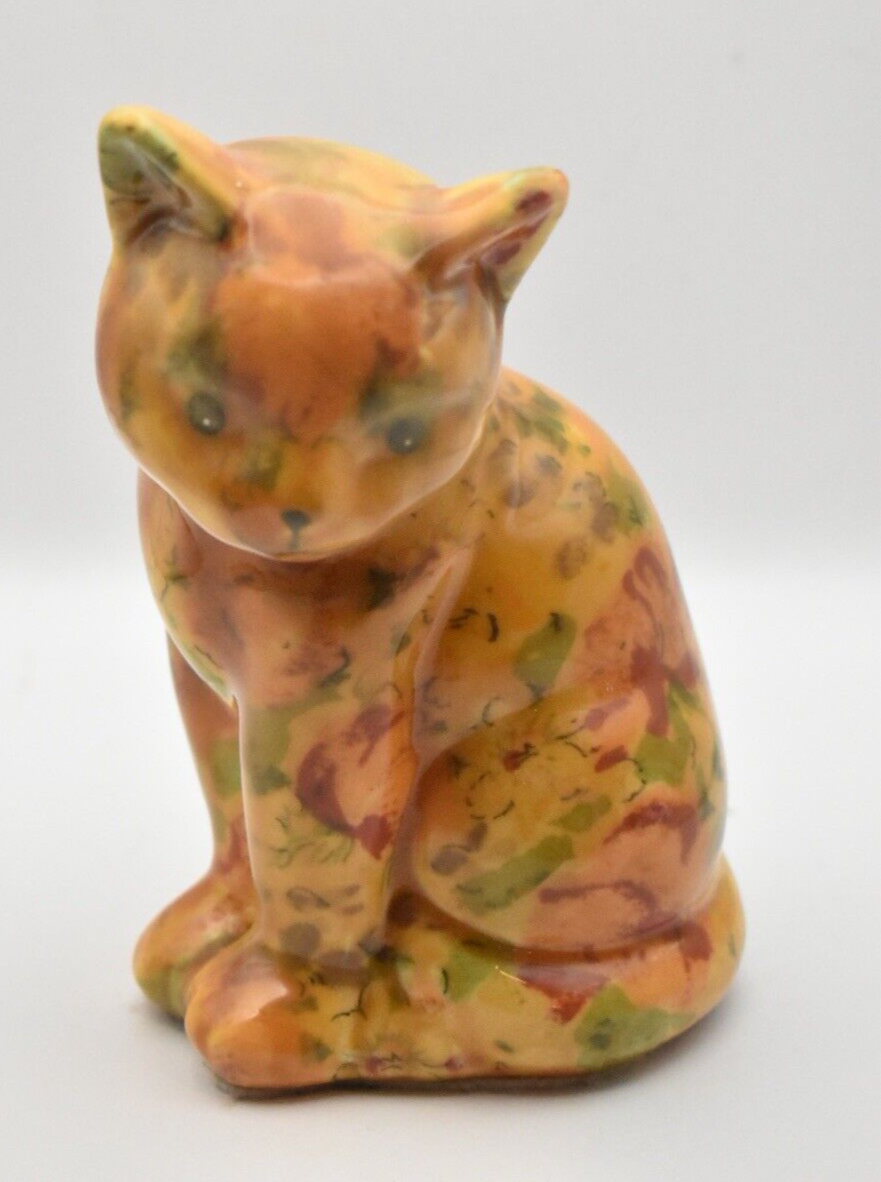 Vintage Floral Design Decoupage Cat Figurine/ Statue/ Ornament