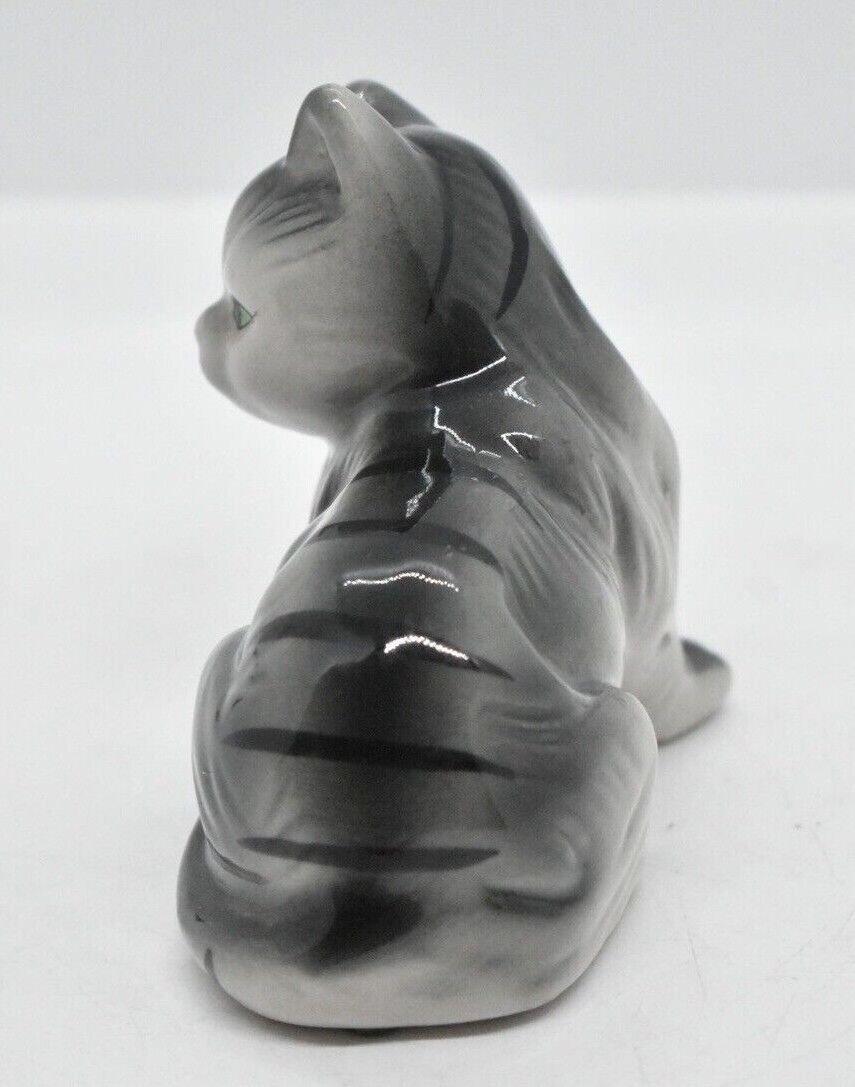 Vintage 1960's Handpainted Grey Tabby Cat Figurine/ Statue/ Ornament