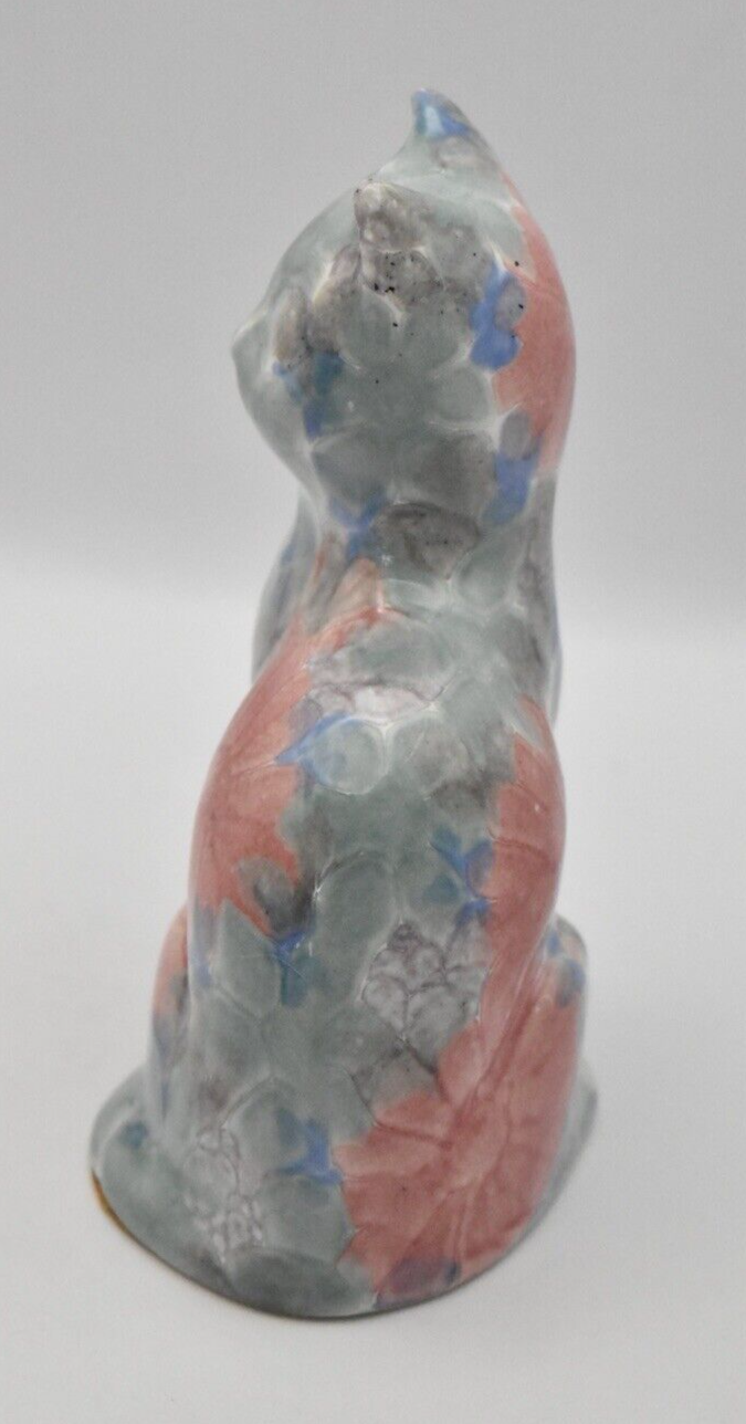 Park Rose Ceramic Cat Ornament Bridlington Pottery Blue Green Pink Floral