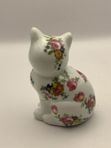 Vintage Handpainted Floral Ceramic Cat Figurine/ Statue/ Ornament