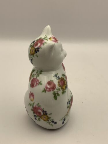 Vintage Handpainted Floral Ceramic Cat Figurine/ Statue/ Ornament