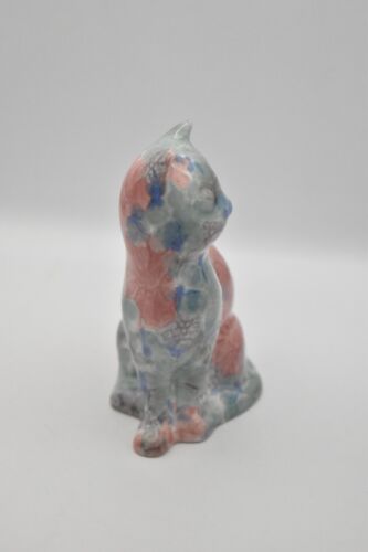 Park Rose Ceramic Cat Ornament Bridlington Pottery Blue Green Pink Floral