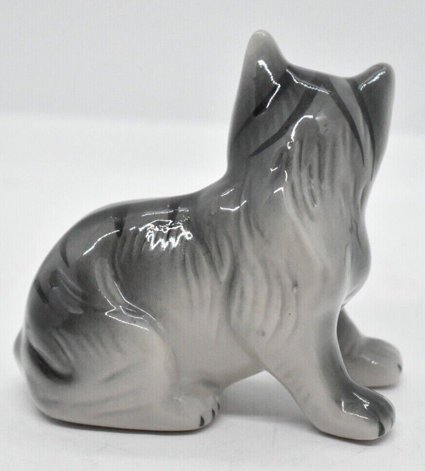 Vintage 1960's Handpainted Grey Tabby Cat Figurine/ Statue/ Ornament