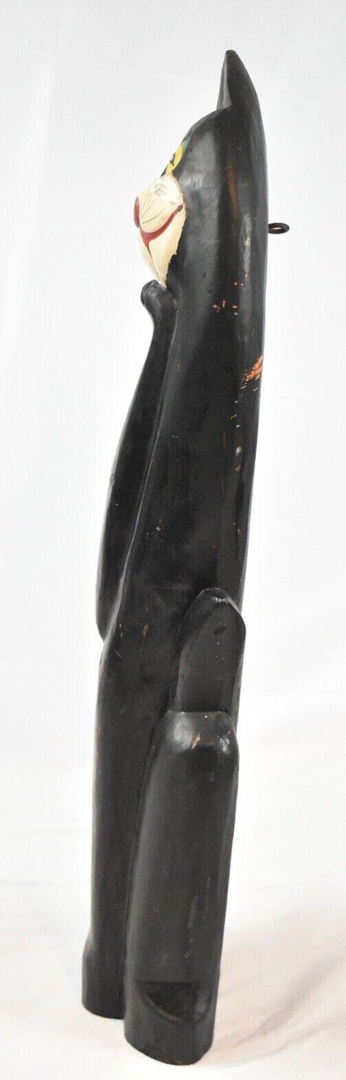 Vintage Hand Painted Wooden Black Cat Figurine Made In Indonesia