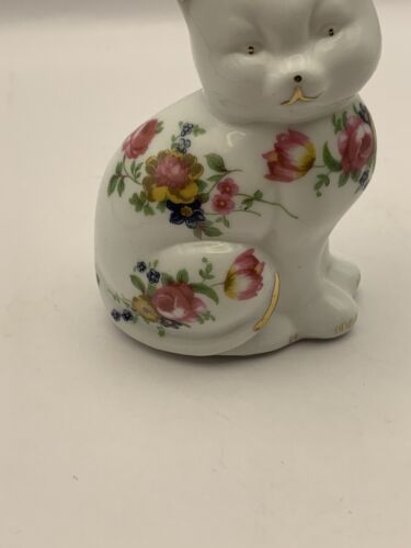 Vintage Handpainted Floral Ceramic Cat Figurine/ Statue/ Ornament