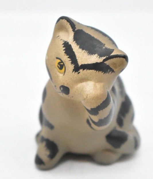 Vintage Handpainted Grey and Black Striped Cat Figurine/ Statue/ Ornament