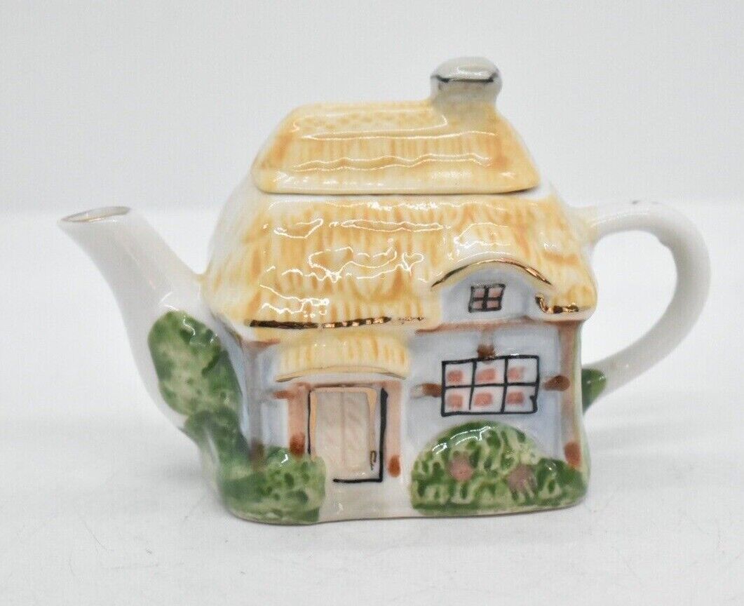 Vintage Miniature Novelty Handpainted House Teapot Collectible