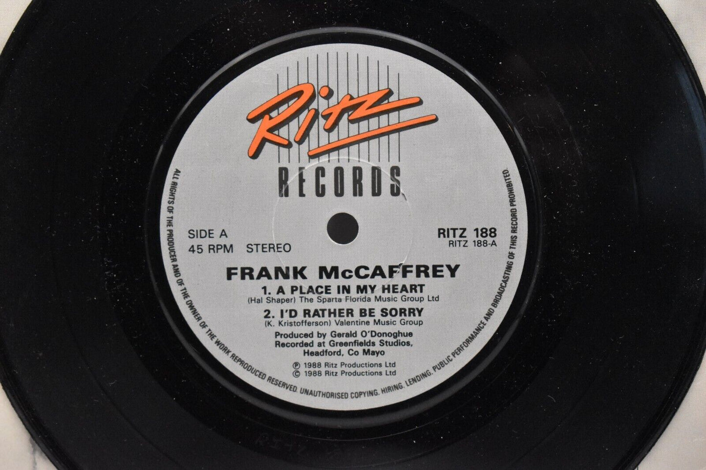 Frank McCaffrey Place In My Heart 7" Vinyl Record Single 1988