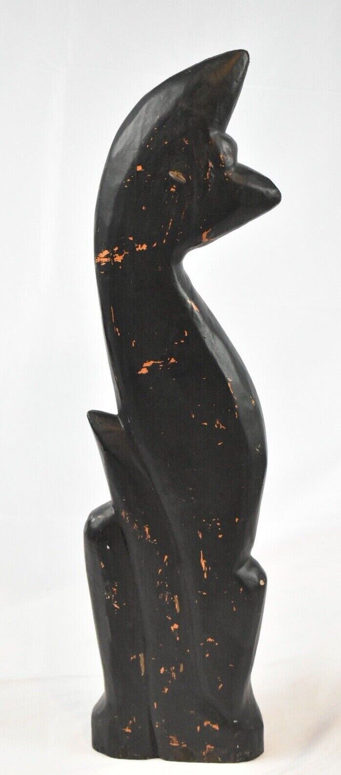 Vintage Hand Painted Wooden Black Cat Figurine Made In Indonesia