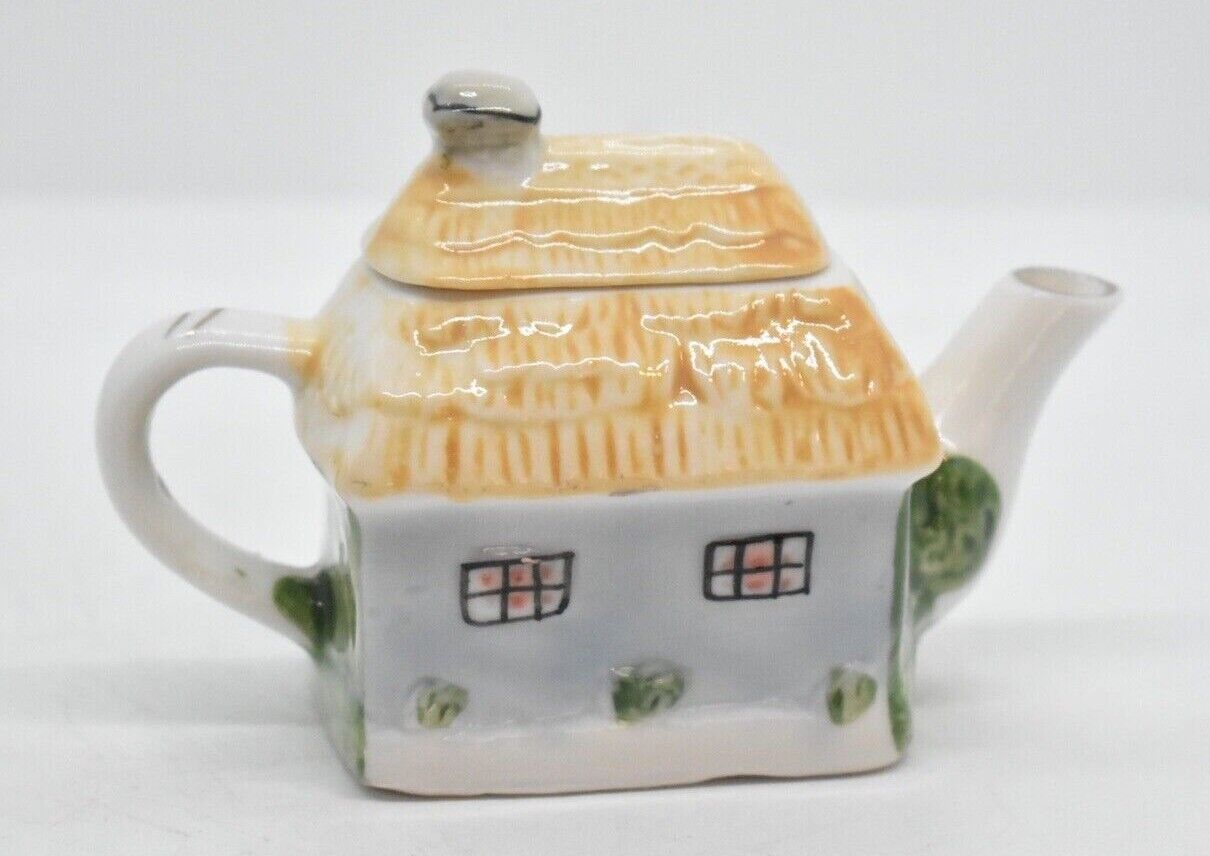 Vintage Miniature Novelty Handpainted House Teapot Collectible