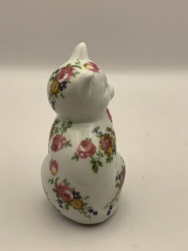 Vintage Handpainted Floral Ceramic Cat Figurine/ Statue/ Ornament