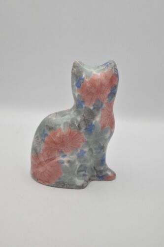 Park Rose Ceramic Cat Ornament Bridlington Pottery Blue Green Pink Floral