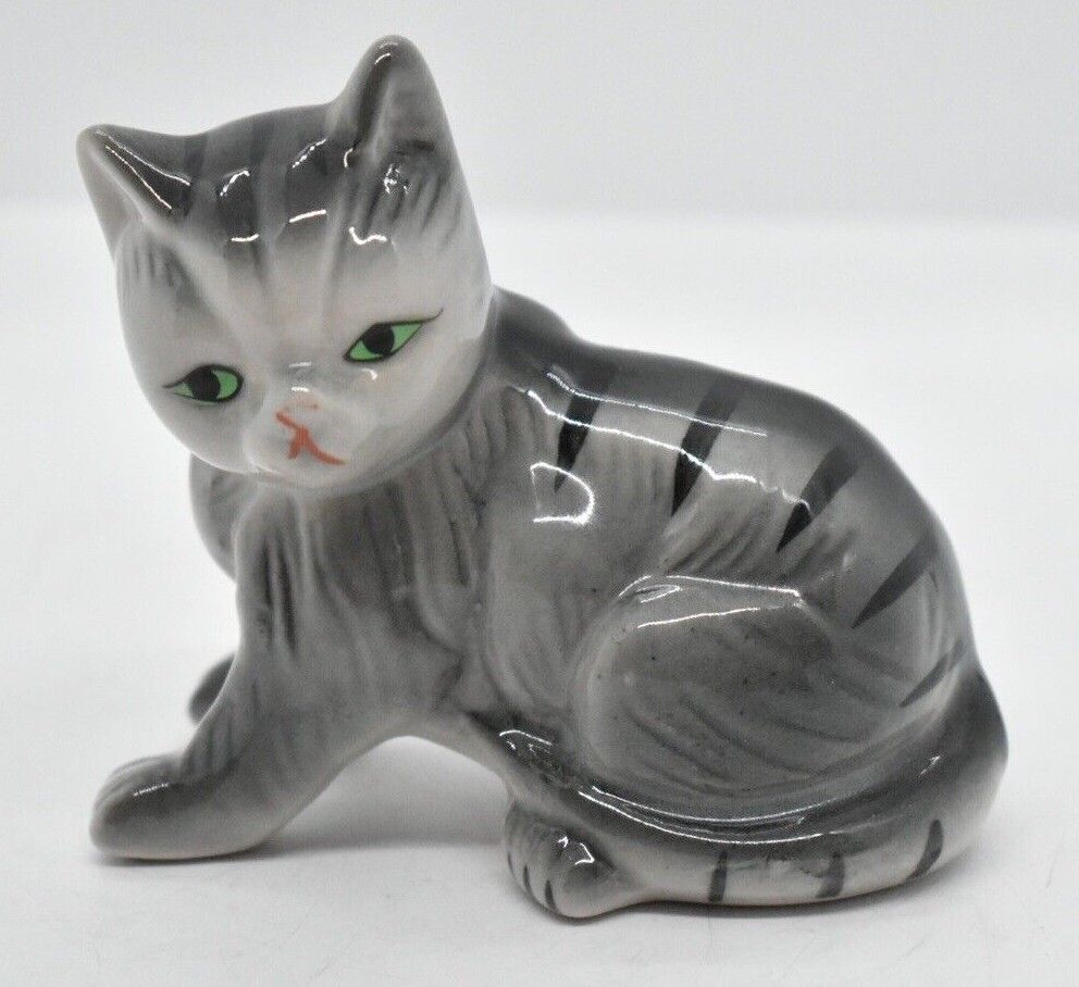 Vintage 1960's Handpainted Grey Tabby Cat Figurine/ Statue/ Ornament