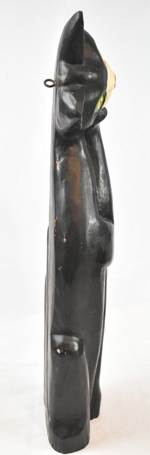 Vintage Hand Painted Wooden Black Cat Figurine Made In Indonesia