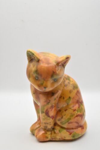 Vintage Floral Design Decoupage Cat Figurine/ Statue/ Ornament