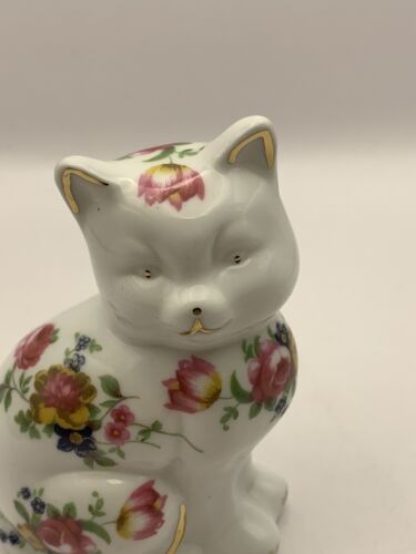 Vintage Handpainted Floral Ceramic Cat Figurine/ Statue/ Ornament