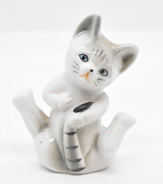 Vintage Handpainted Grey Playful Cat Figurine/ Statue/ Ornament