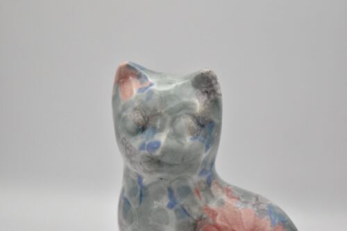 Park Rose Ceramic Cat Ornament Bridlington Pottery Blue Green Pink Floral