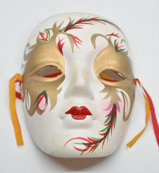 Vintage Hand Painted Ceramic Porcelain Masquerade Wall Hanging Face Mask (6)