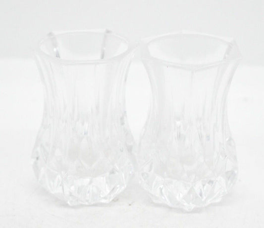 Vintage Retro Clear Cut Glass Tooth Pick Holder Pair x2 8cm